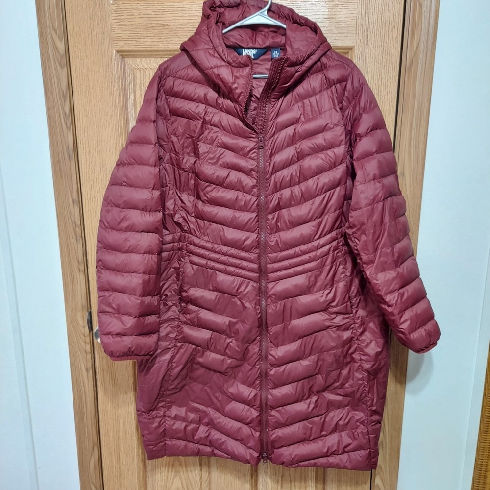 Lands End Down Puffer‎ Jacket Plus Womens Size 2X Wanderweight Packable Burgandy